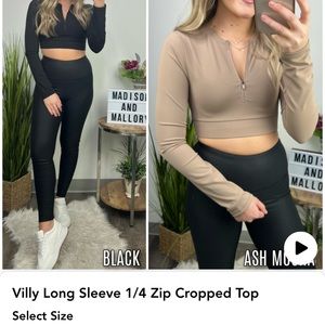 Tan cropped athletic zip up